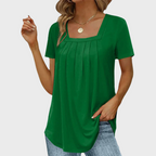 Dame Bluse Firkantet Hals Plisseret Kortærmet Sommer