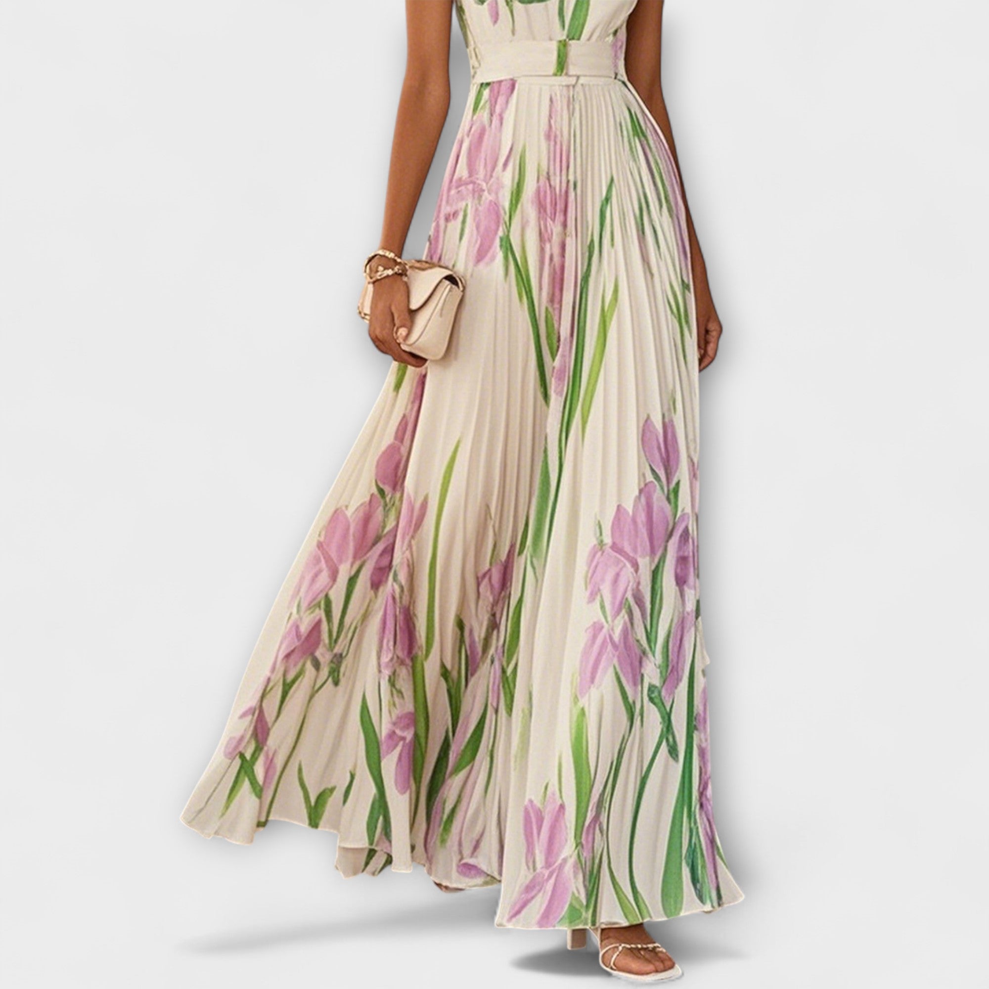 Dame Maxi Kjole Blomstret Chiffon Plisseret Bryllupsgæst Sommer