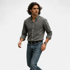 Herre Denim Skjorte Bomuld Lange Ærmer Casual Smart