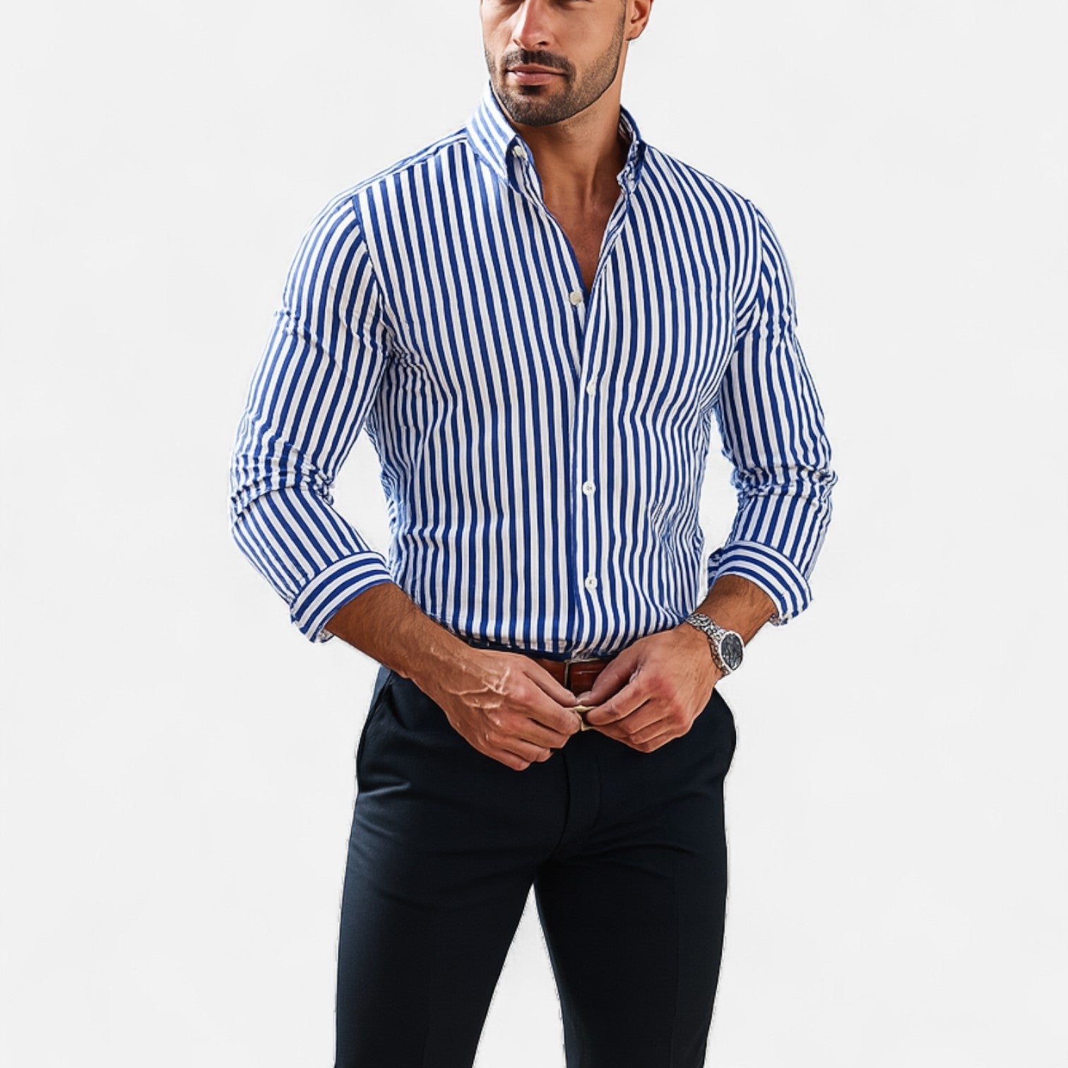 Herre Skjorte Stribet Slim Fit Lange Ærmer Smart Casual