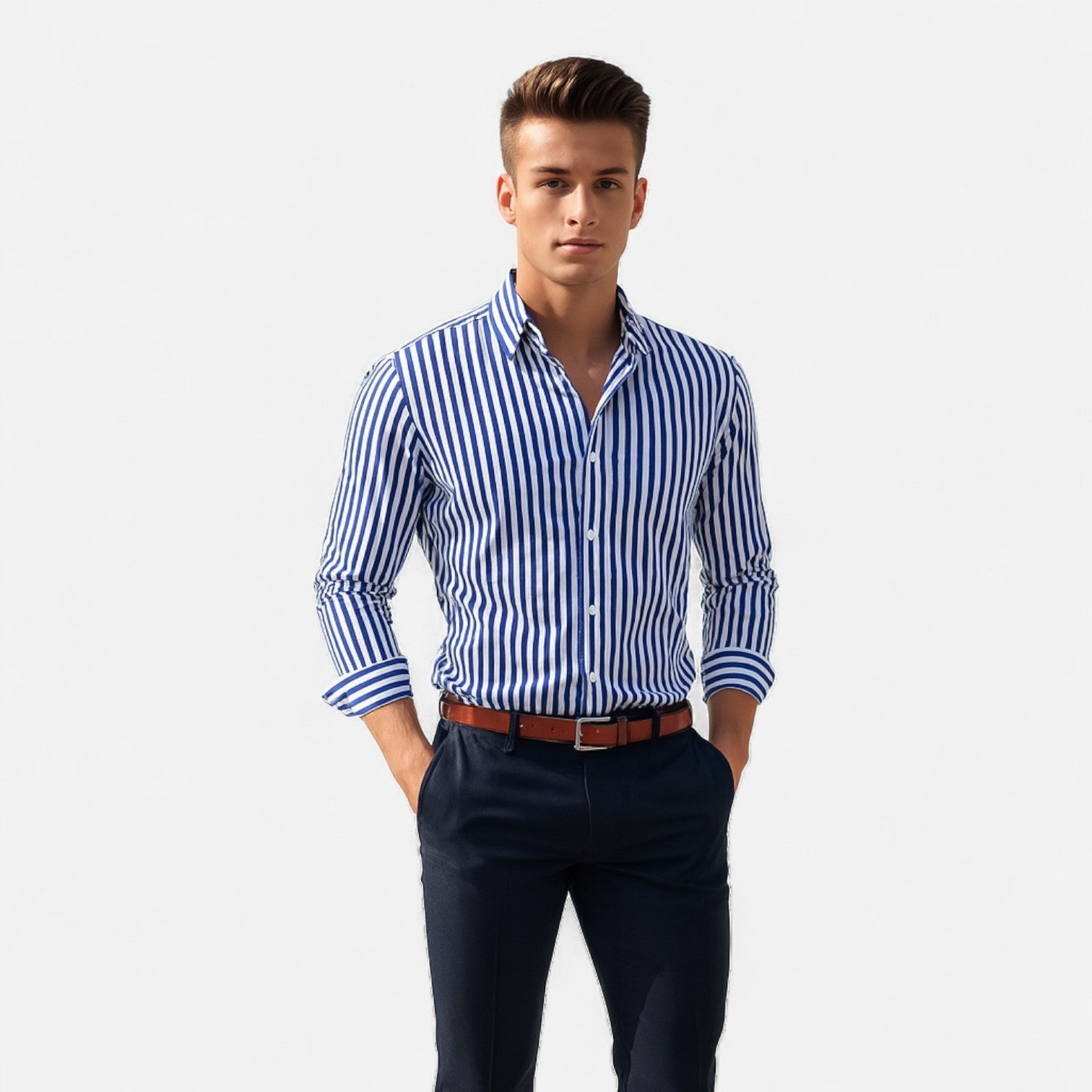 Herre Skjorte Stribet Slim Fit Lange Ærmer Smart Casual