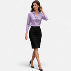 Dame Bluse Satin Draperet Hals Klassisk Krave Lange Ærmer