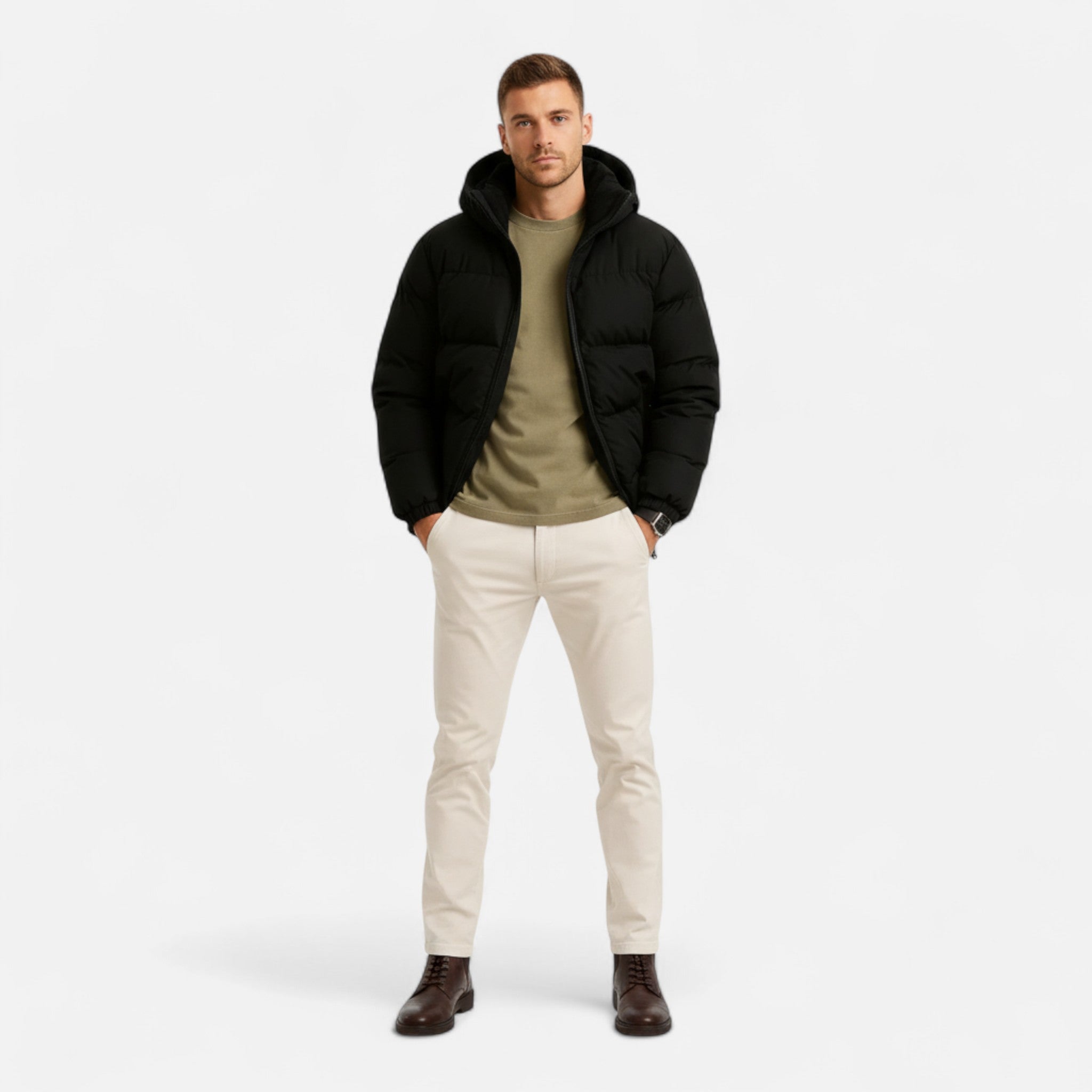 Devinton | Men’s Puffer Jacket – Lightweight Hooded Insulated Elegance