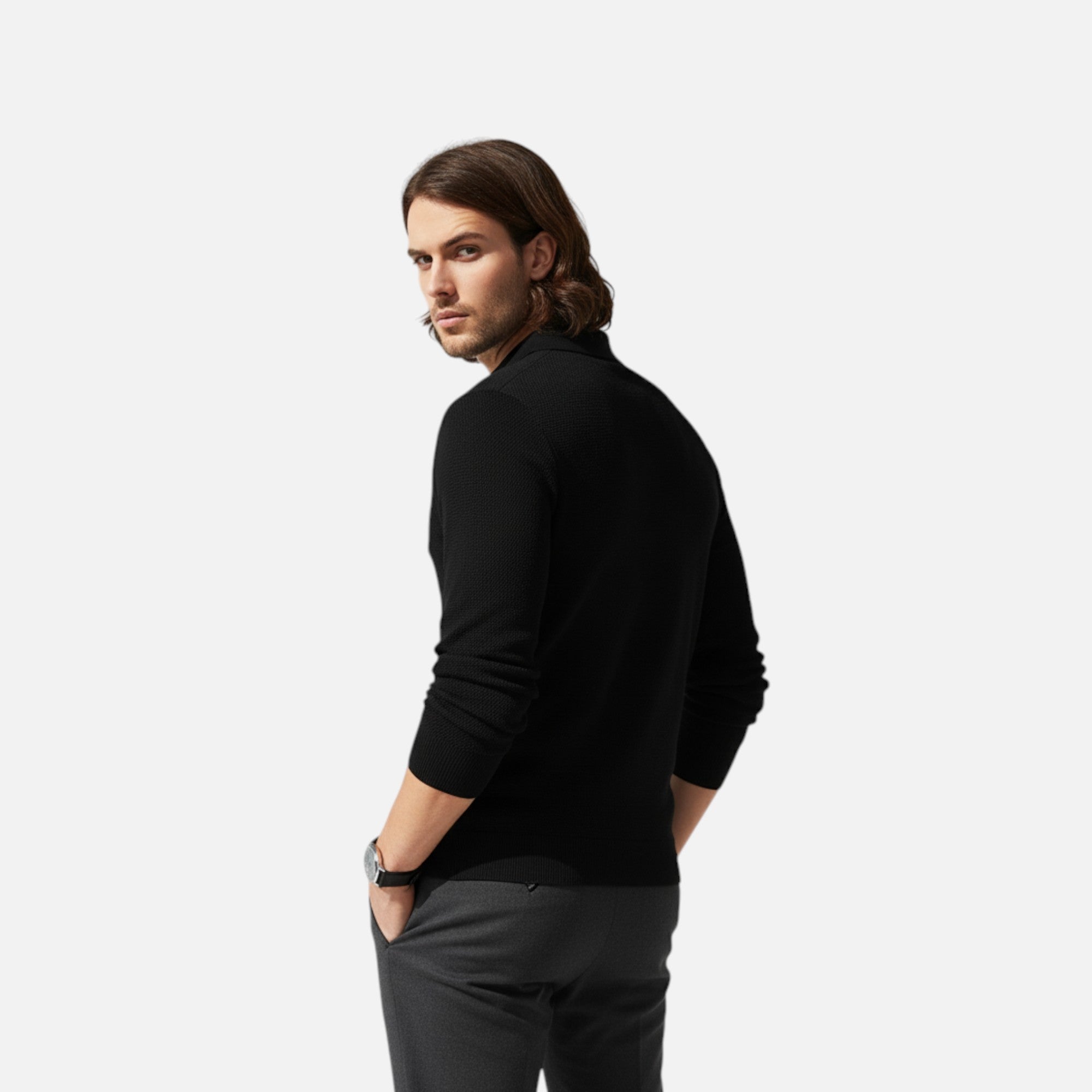 Herre Polo Strik Lange Ærmer Slim Fit Smart Casual