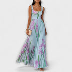 Dame Maxi Kjole Blomstret Chiffon Plisseret Bryllupsgæst Sommer