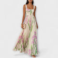 Dame Maxi Kjole Blomstret Chiffon Plisseret Bryllupsgæst Sommer