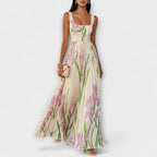 Dame Maxi Kjole Blomstret Chiffon Plisseret Bryllupsgæst Sommer