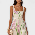 Dame Maxi Kjole Blomstret Chiffon Plisseret Bryllupsgæst Sommer