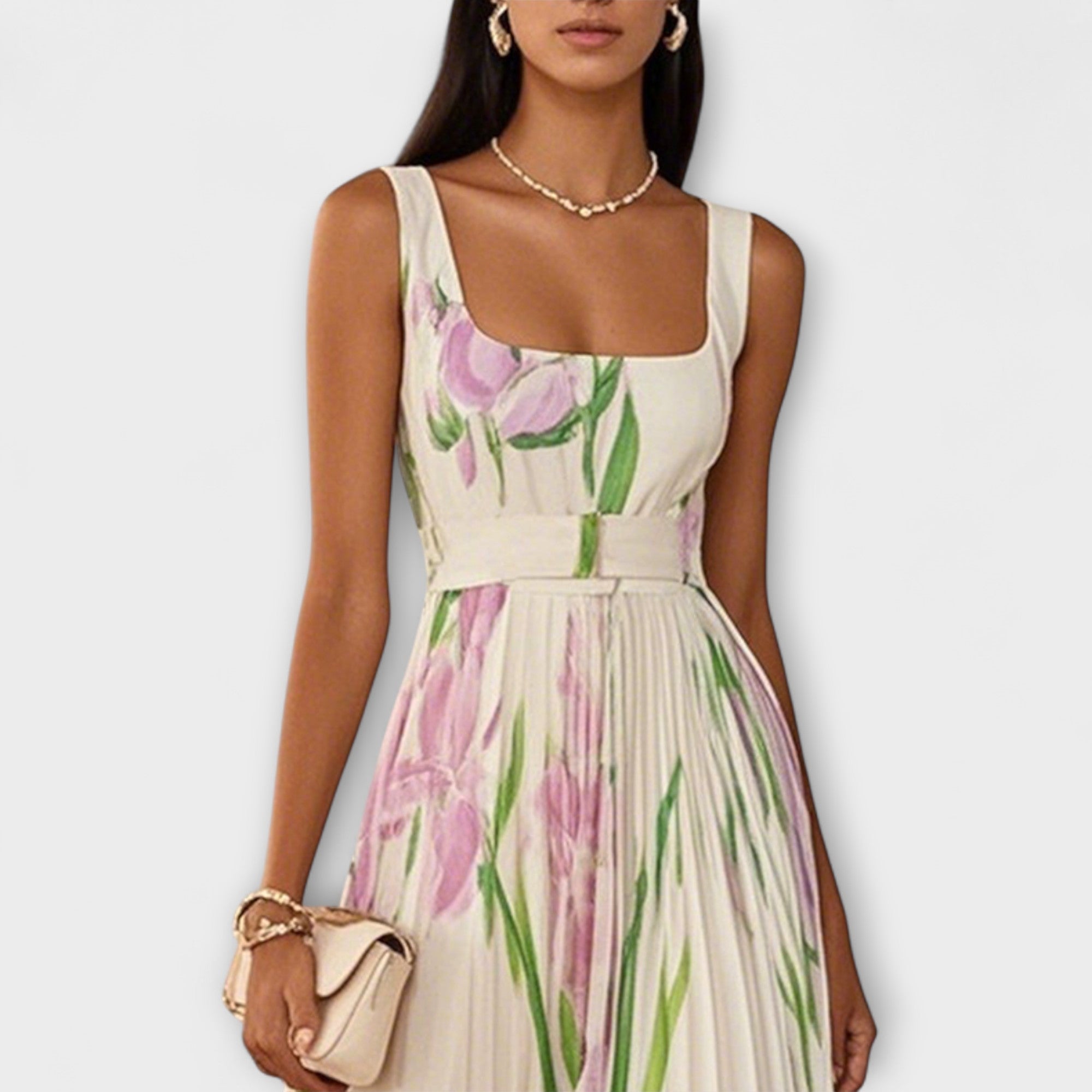 Dame Maxi Kjole Blomstret Chiffon Plisseret Bryllupsgæst Sommer