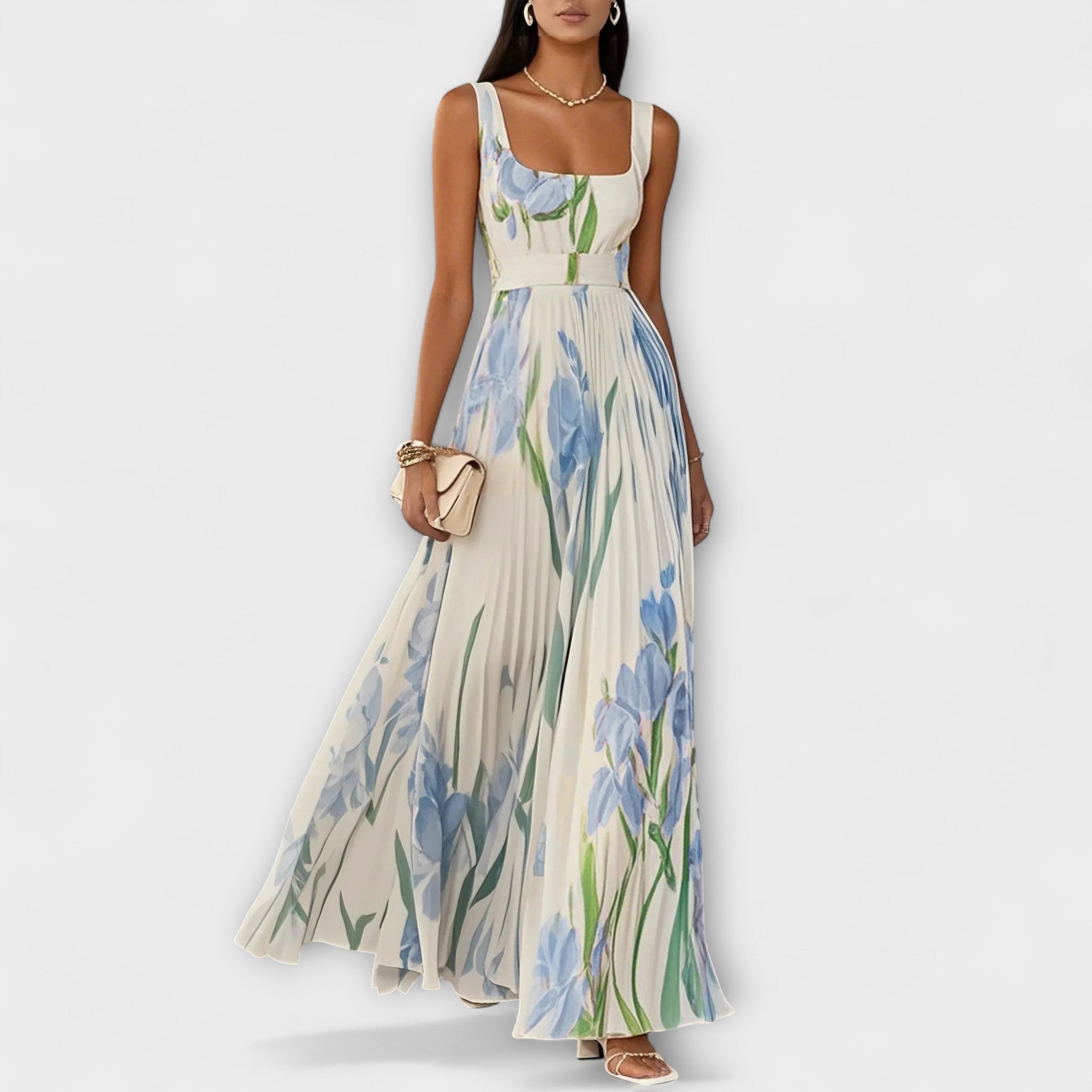 Dame Maxi Kjole Blomstret Chiffon Plisseret Bryllupsgæst Sommer