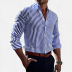 Herre Skjorte Stribet Slim Fit Lange Ærmer Smart Casual