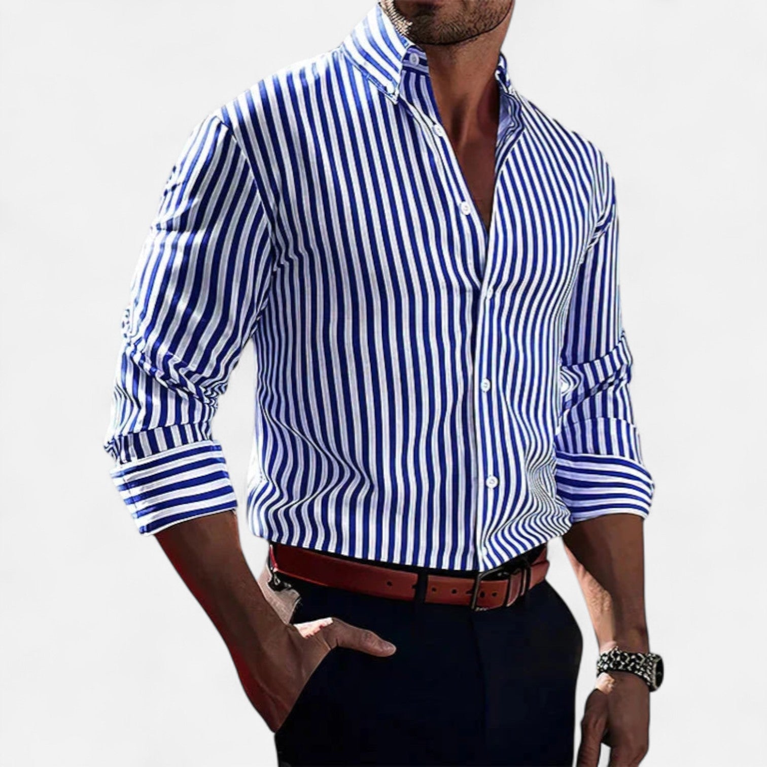 Herre Skjorte Stribet Slim Fit Lange Ærmer Smart Casual