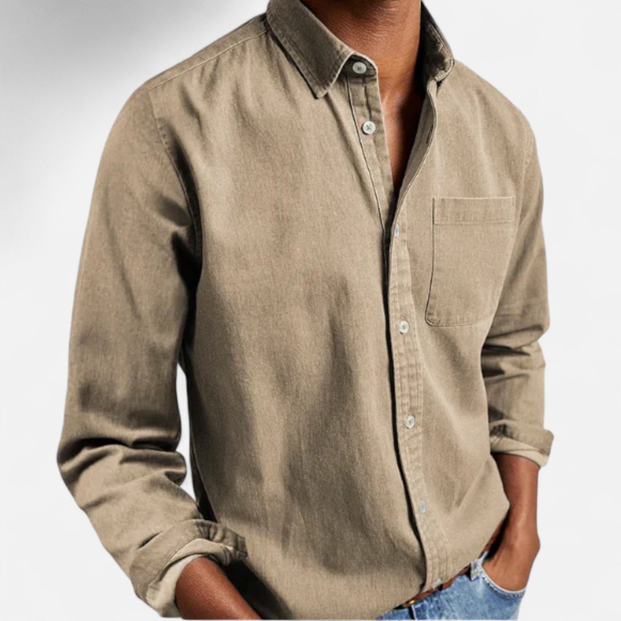 Herre Denim Skjorte Bomuld Lange Ærmer Casual Smart