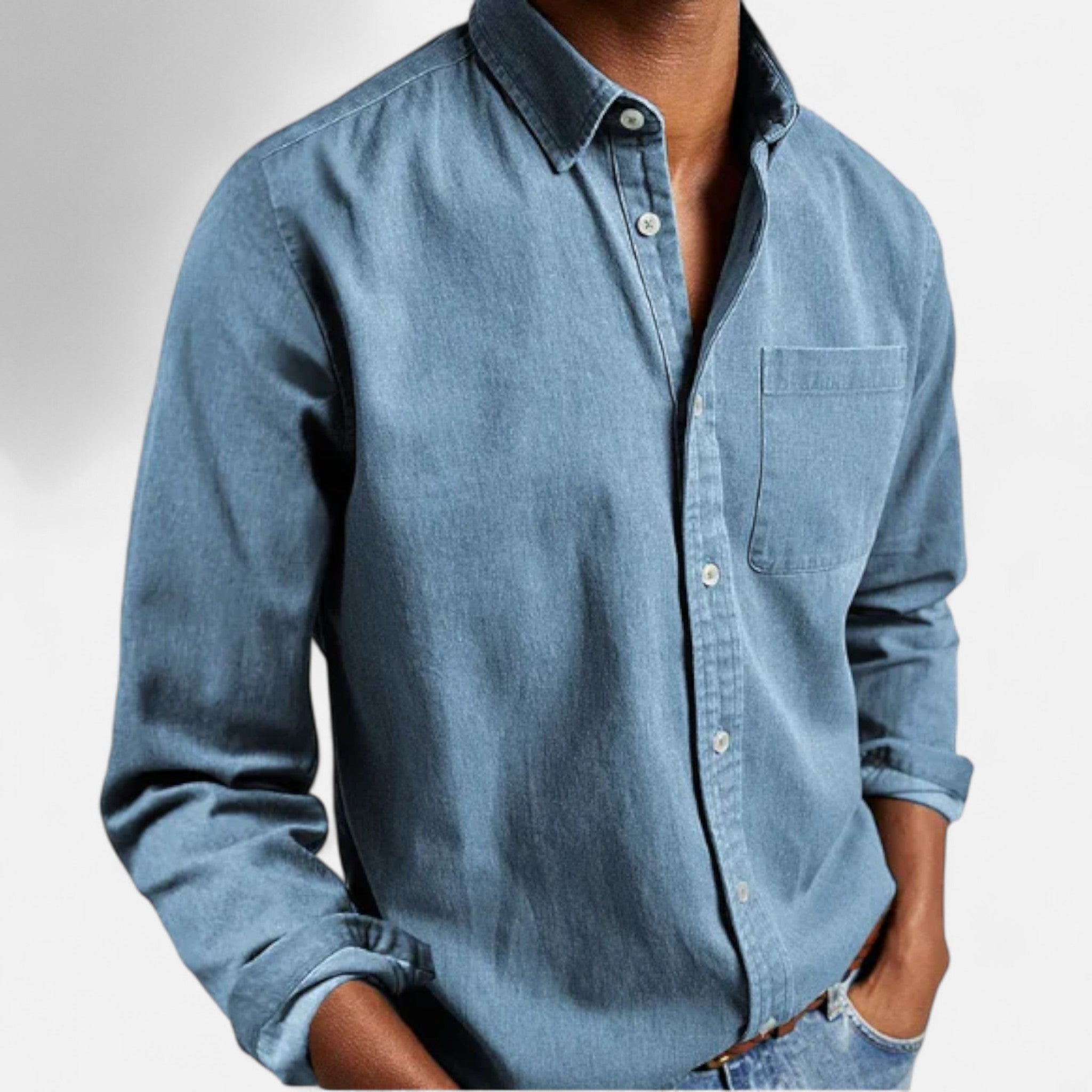 Herre Denim Skjorte Bomuld Lange Ærmer Casual Smart