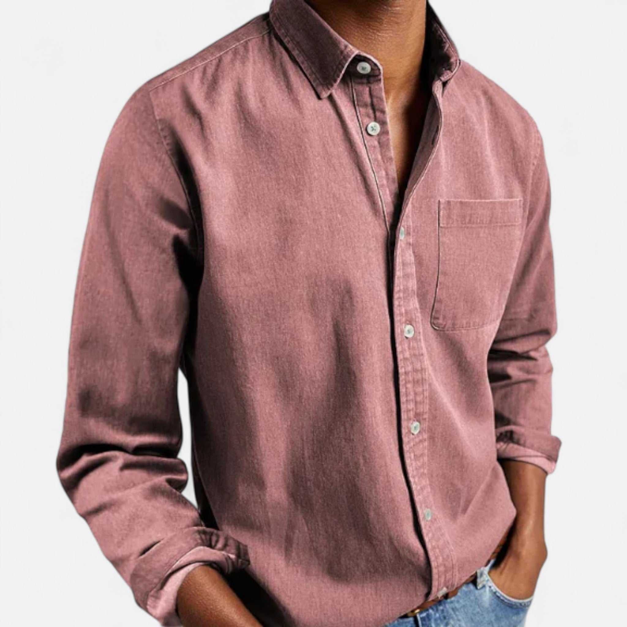 Herre Denim Skjorte Bomuld Lange Ærmer Casual Smart