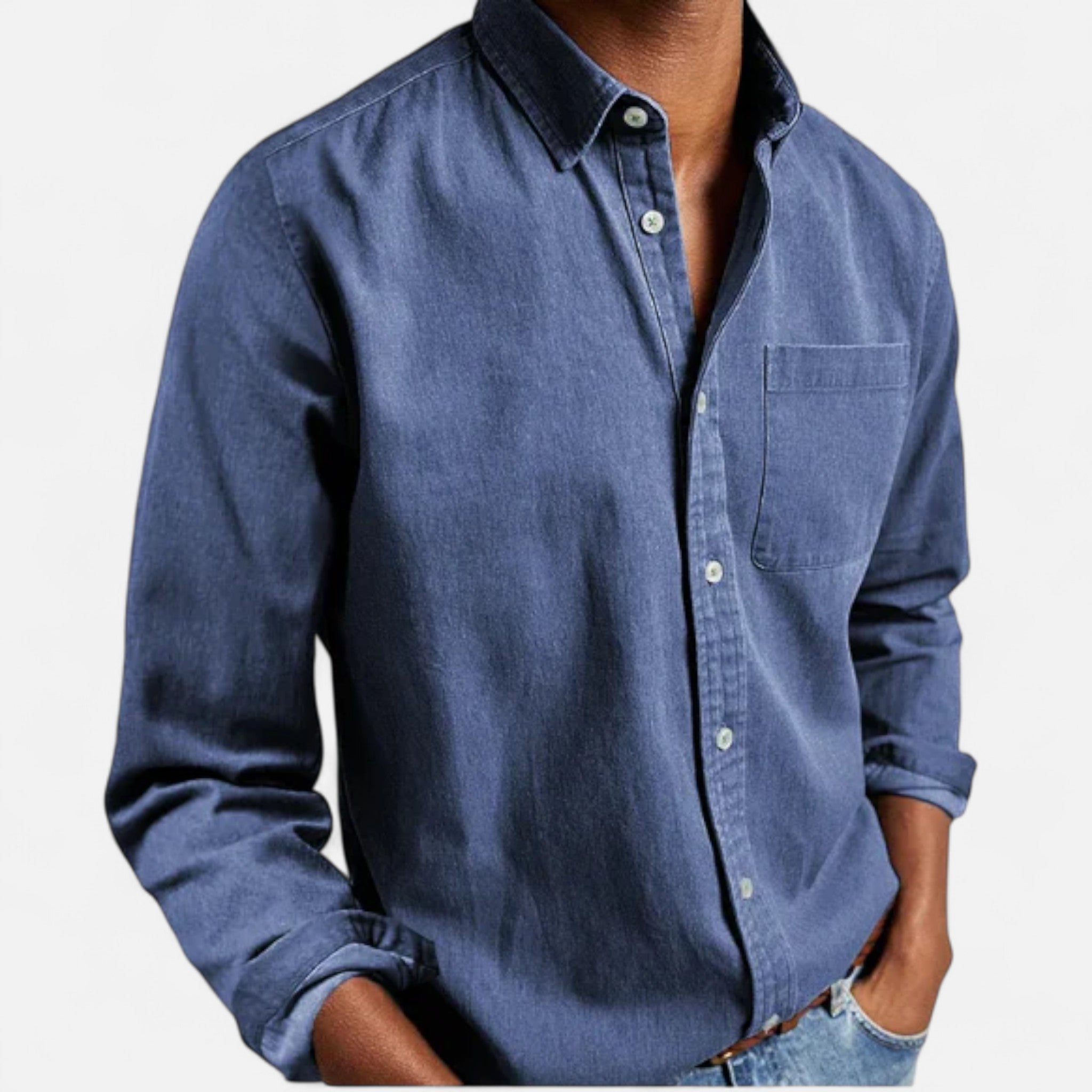 Herre Denim Skjorte Bomuld Lange Ærmer Casual Smart