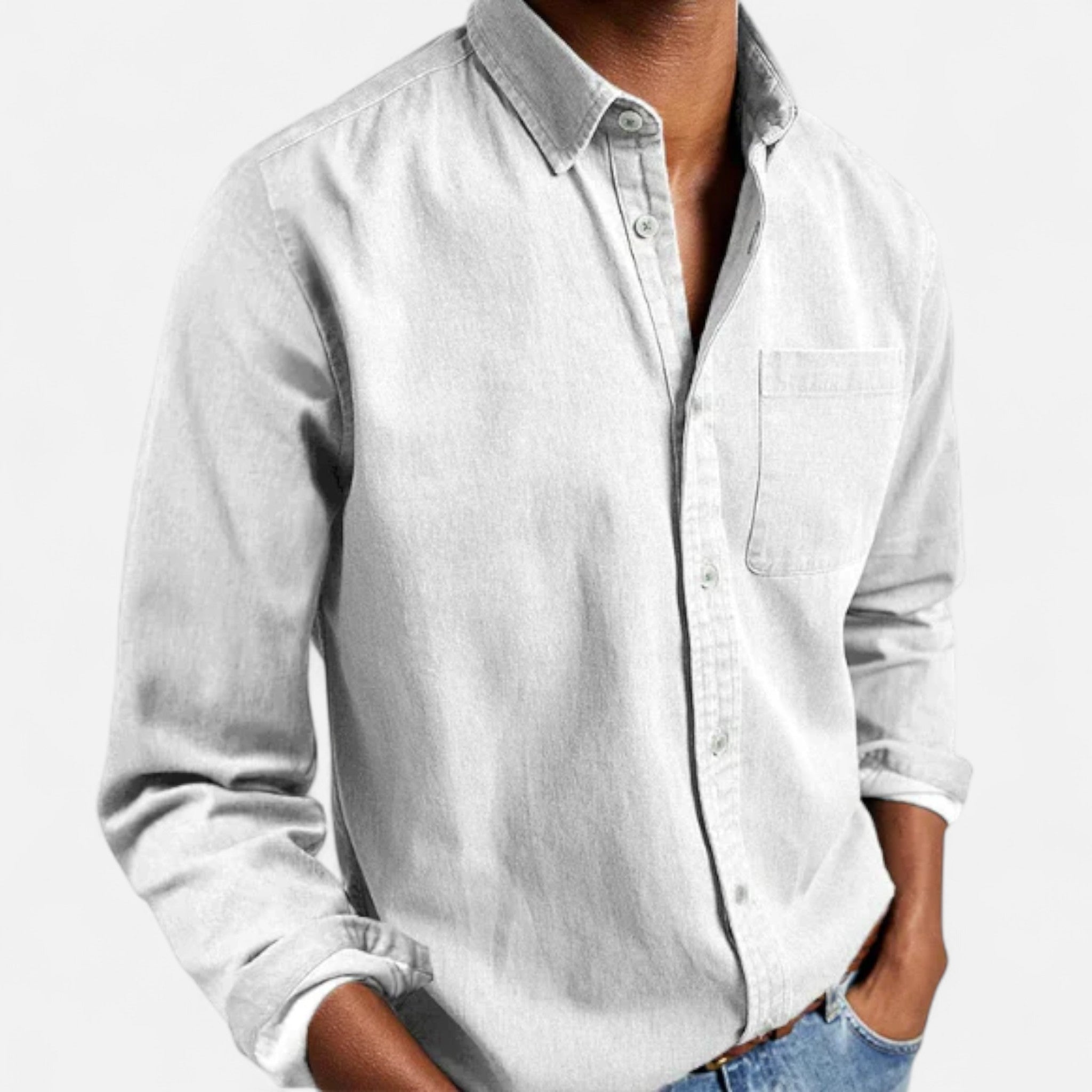 Herre Denim Skjorte Bomuld Lange Ærmer Casual Smart
