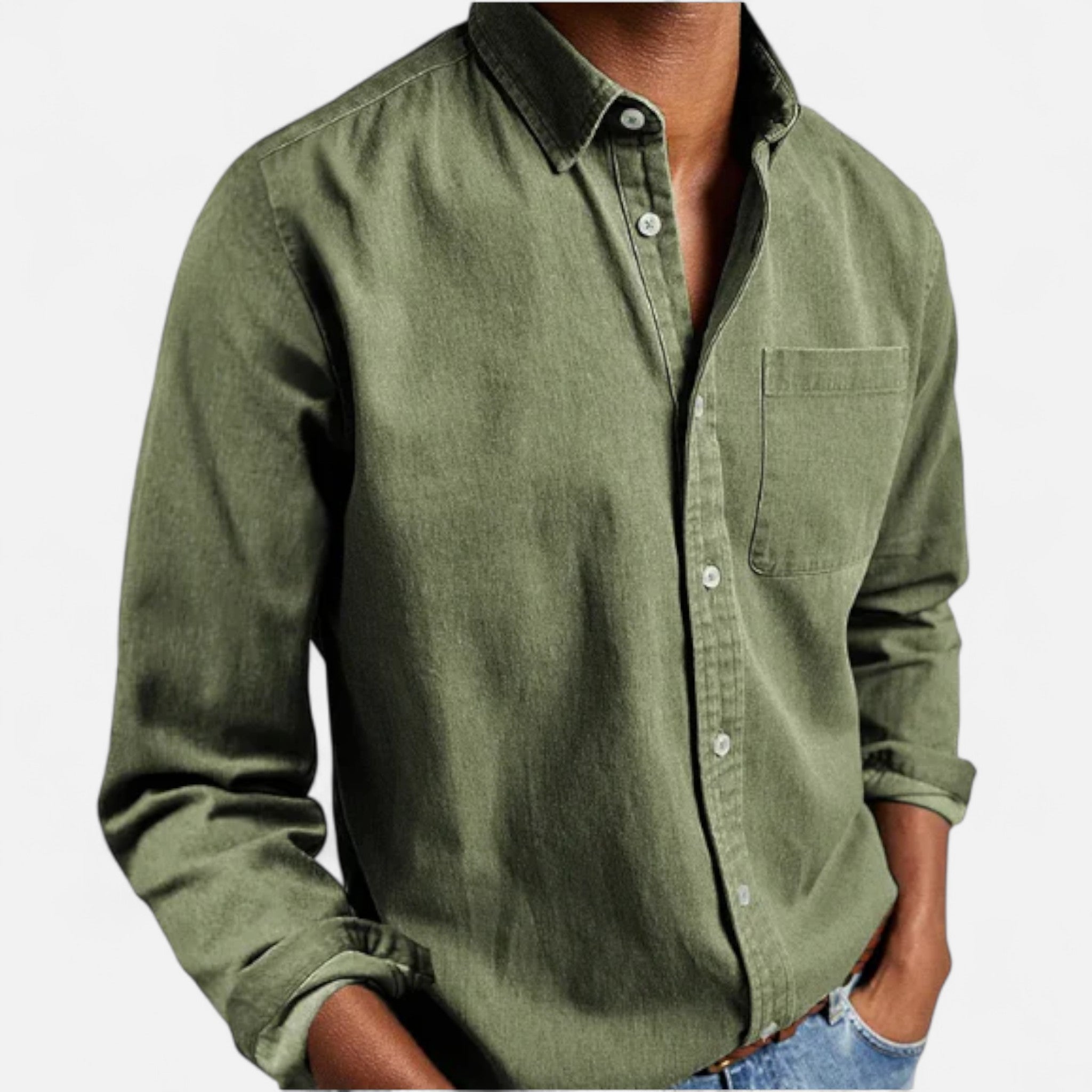 Herre Denim Skjorte Bomuld Lange Ærmer Casual Smart