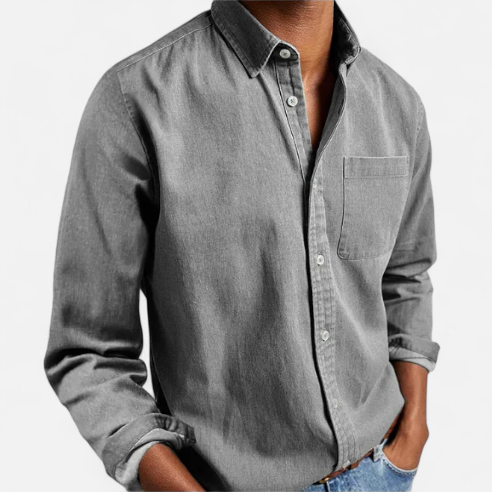 Herre Denim Skjorte Bomuld Lange Ærmer Casual Smart