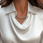 Dame Bluse Satin Draperet Hals Klassisk Krave Lange Ærmer