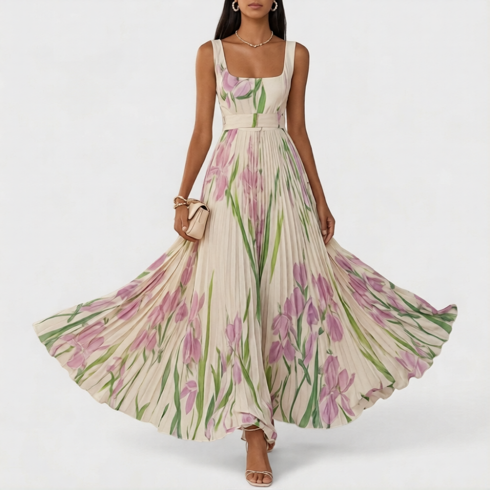Dame Maxi Kjole Blomstret Chiffon Plisseret Bryllupsgæst Sommer