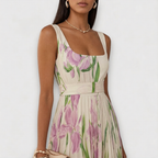 Dame Maxi Kjole Blomstret Chiffon Plisseret Bryllupsgæst Sommer
